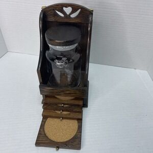 Vintage Hanging‎ Wood Set With Glass Jar And 4 Coasters Instant Coffee Set